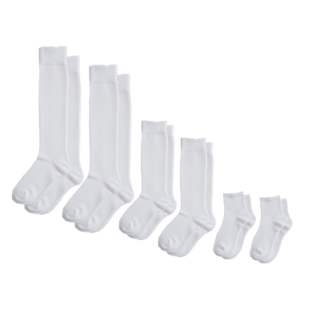 3-Pack Padded Extra-Stretch Socks - White (Knee, Crew, Ankle)