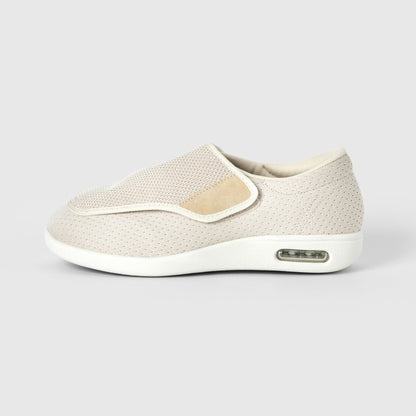 Chloe Stretch No-Tie Wide Shoes w/ Adjustable Closure - Beige