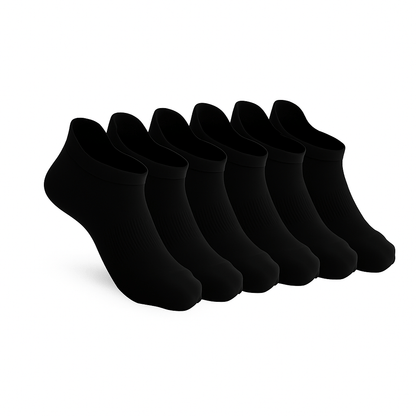 6-Pack Padded Stretch Diabetic Ankle Socks - Black