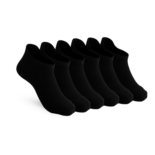 6-Pack Padded Stretch Diabetic Ankle Socks - Black