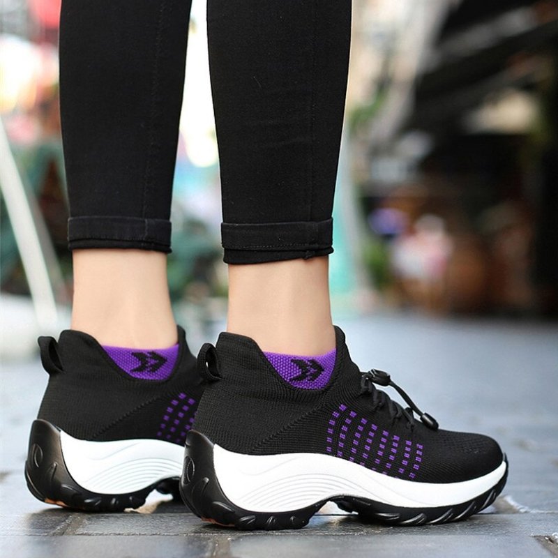 Non-Slip Healthcare Worker Ortho Stretch Cushion Shoes - Black Purple