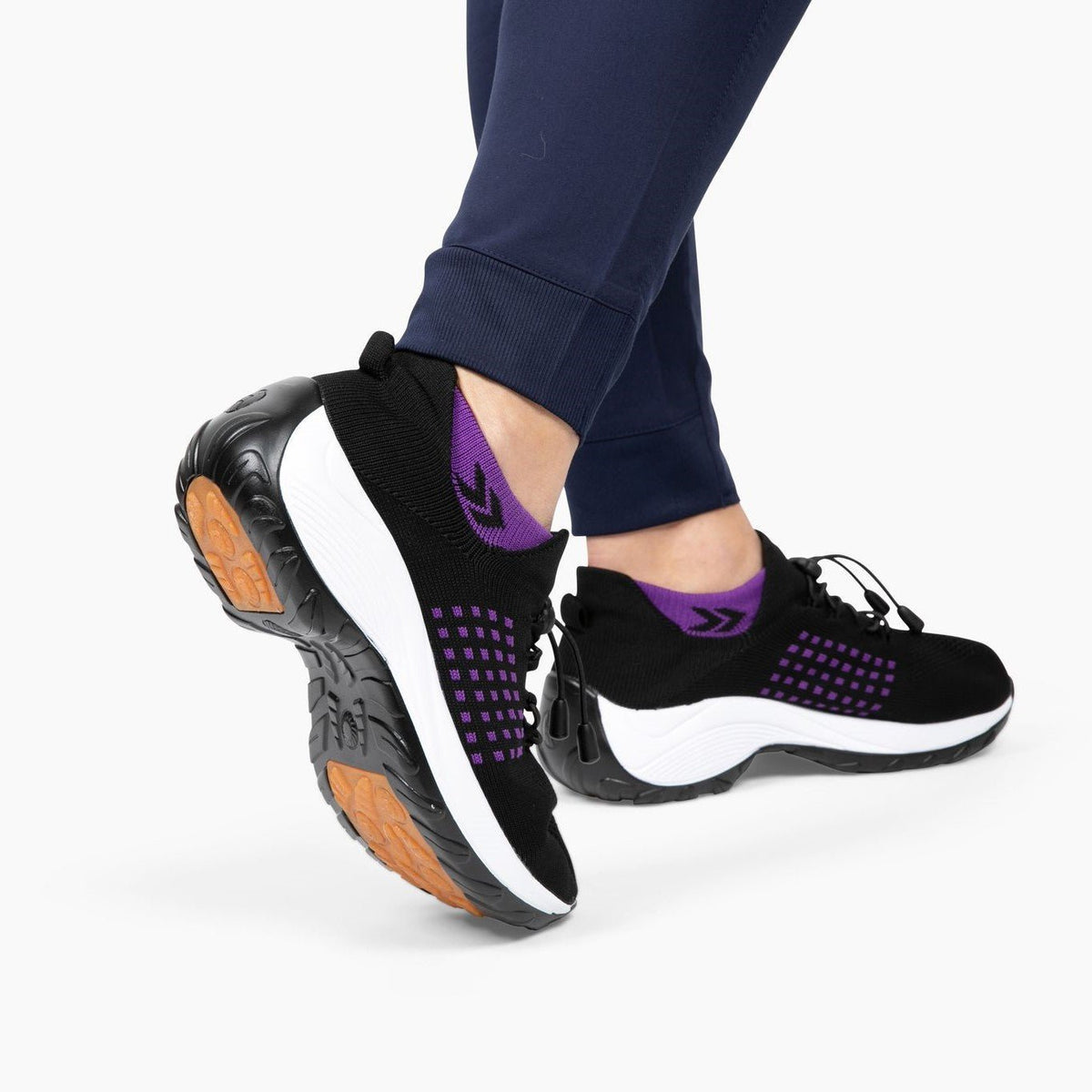 Non-Slip Healthcare Worker Ortho Stretch Cushion Shoes - Black Purple