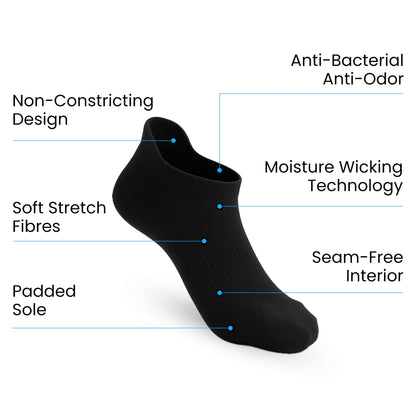 6-Pack Padded Stretch Diabetic Ankle Socks - Black