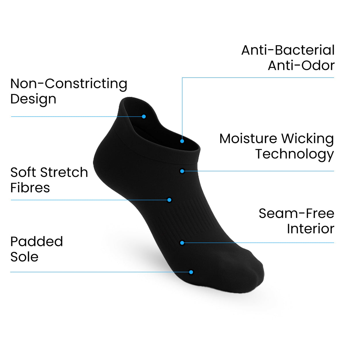 Padded Extra-Stretch Ankle Socks - Black