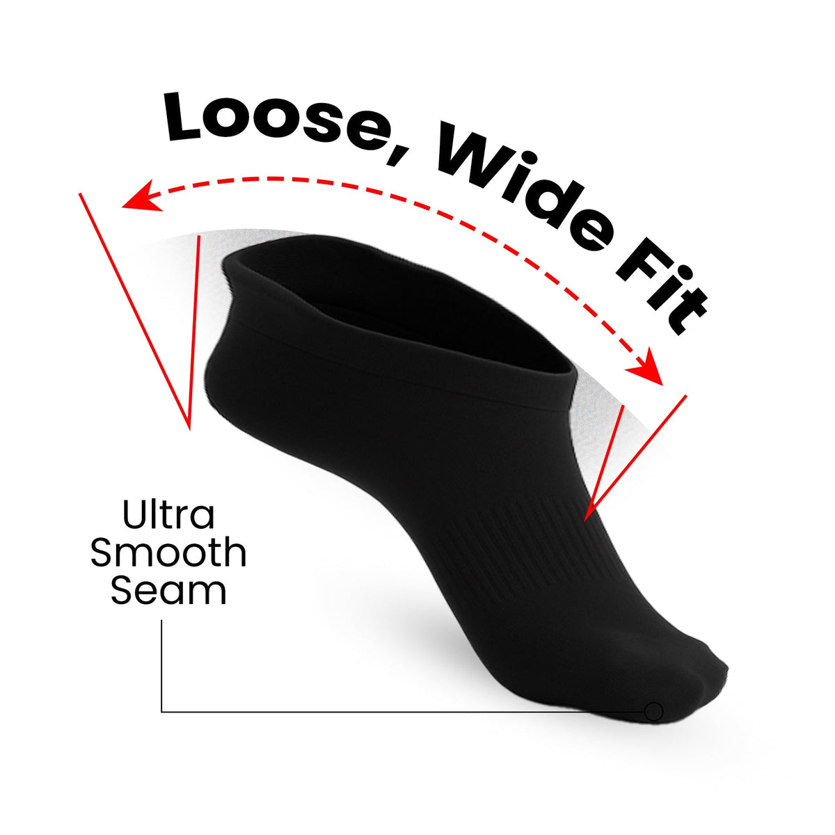 6-Pack Padded Stretch Diabetic Ankle Socks - Black