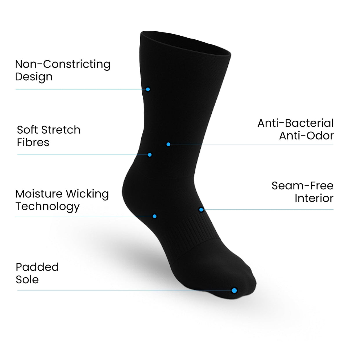 3-Pack Padded Extra-Stretch Socks - Black (Knee, Crew, Ankle)