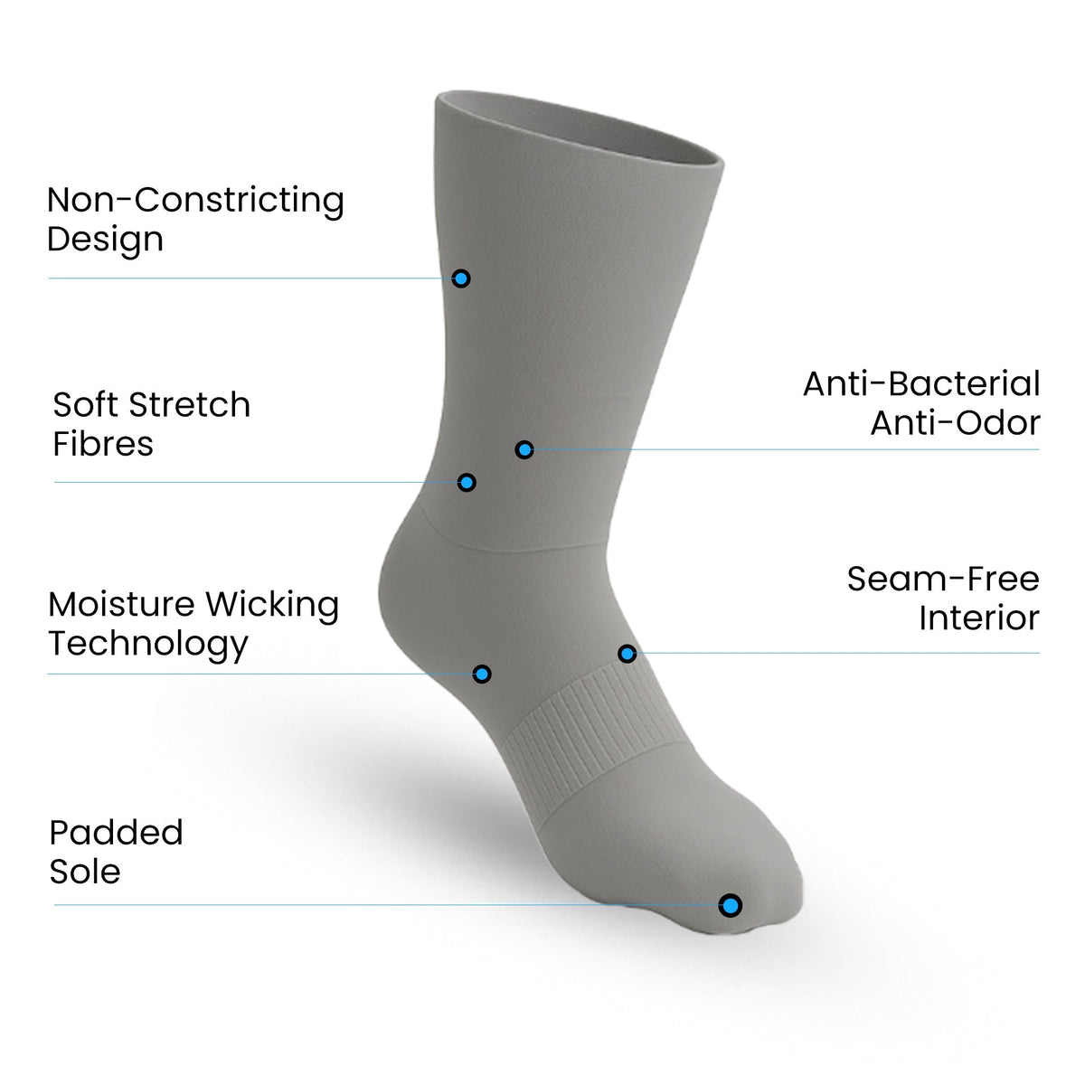 10-Pack Padded Extra-Stretch Crew Socks - Grey