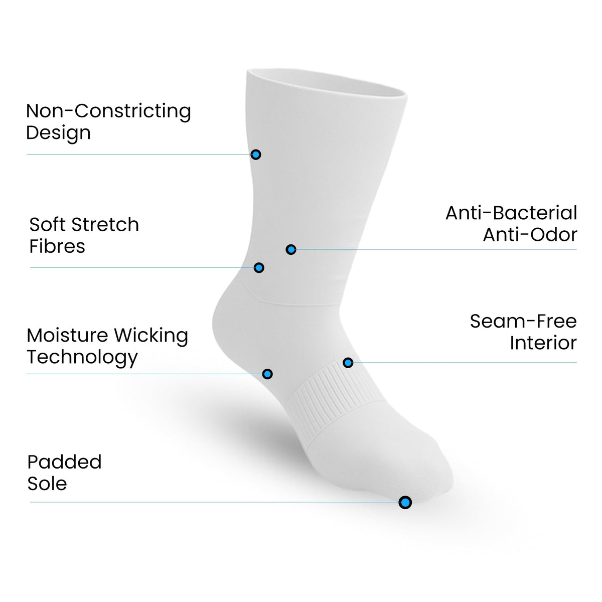 3-Pack Padded Extra-Stretch Socks - White (Knee, Crew, Ankle)