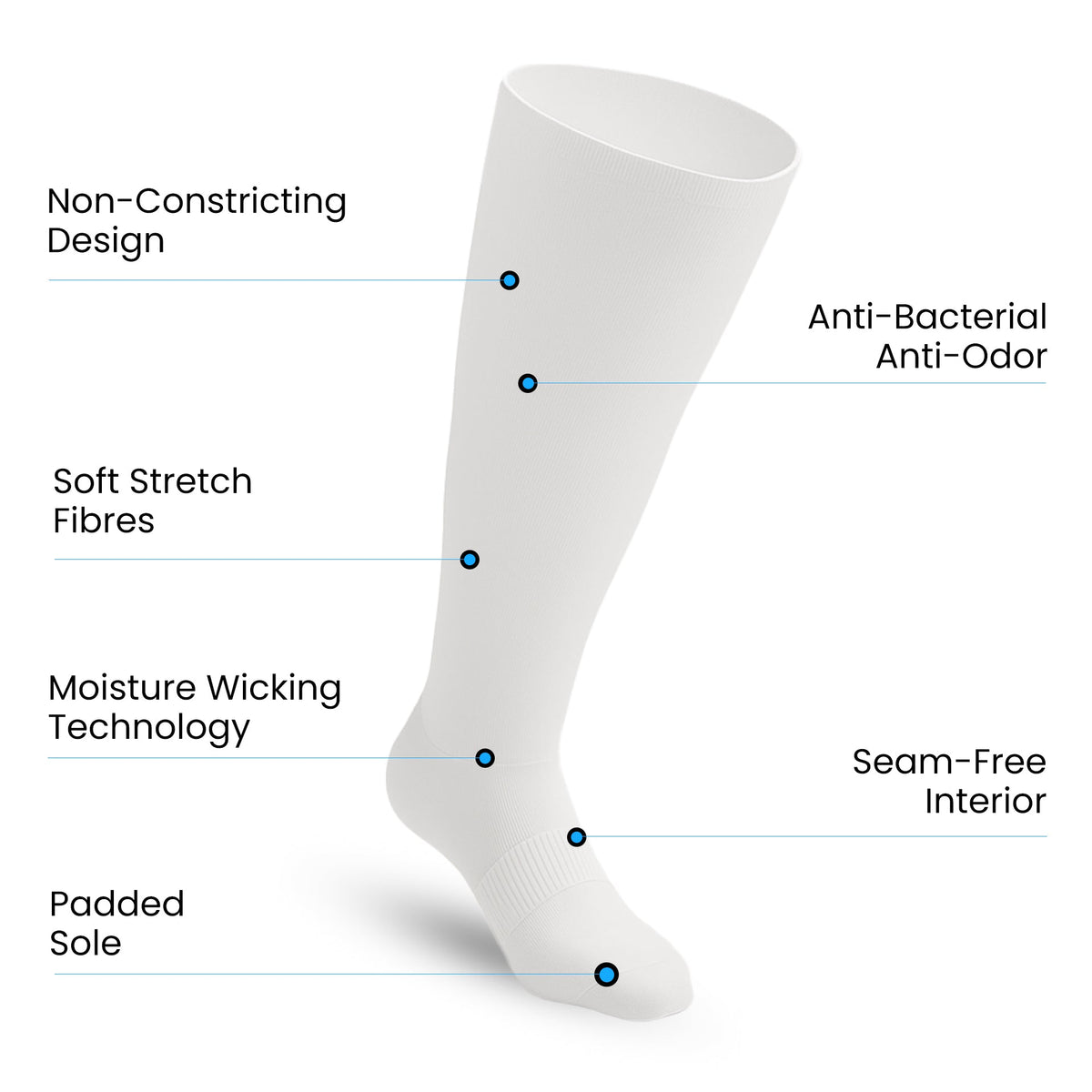 Padded Extra-Stretch Knee Socks - White